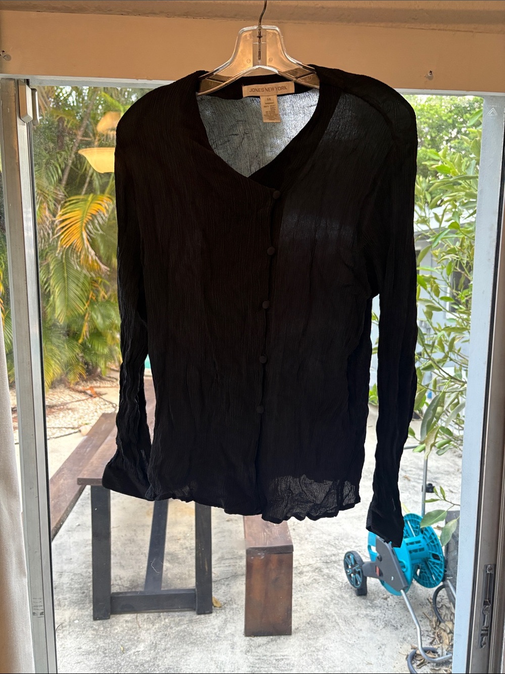 Jones New York silk Navy Long-Sleeve Button-Front Blouse